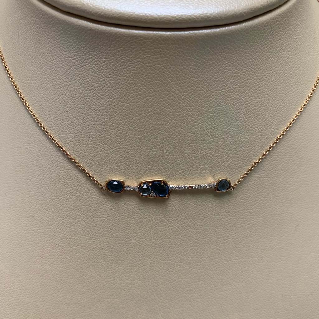 14k Rose Gold Diamond And Blue Topaz Necklace